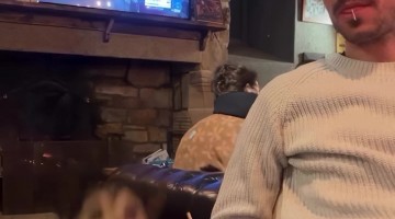 Dog Jumping for Food at Cafe