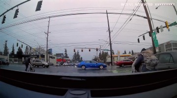 Elderly Woman Nearly Hits Pedestrians In Crosswalk, Then Reverses Into Them