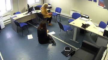 Woman's Feet Tangle In Computer Wires