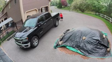 Lightning Strikes Close to Family in Driveway