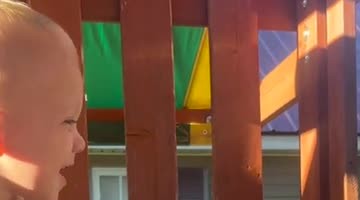Little Boy Gets Hit by a Toy Truck Racing Up the Slide