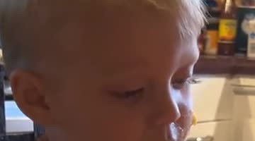 Little Boy Falls Asleep at the Table