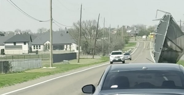 Texas Wind Sends Trampoline Rolling Down the Road