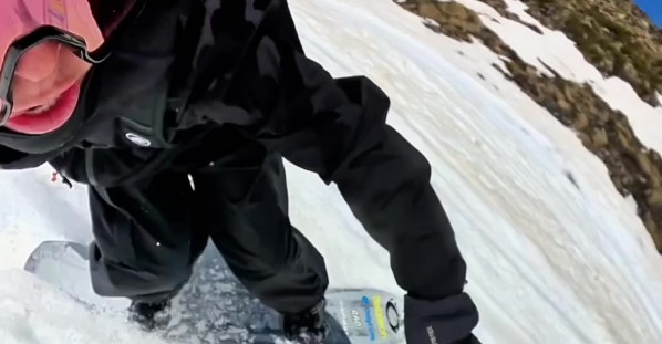 Tumbling Dog Doing Extreme Somersaults Overtakes Snowboarder