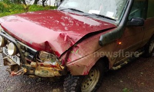 Land Rover spins out on 'shallow bend' due to diesel spill