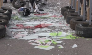 Scooter driver smashes through five panes of glass