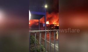Firefighters continue to battle massive blaze at Kent coffee factory