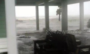 Waves break land, flooding residential area in Florida