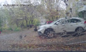 Passing Train Takes Down Power Lines