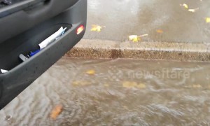 Storm Callum turns car park into a river