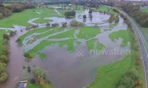 Drone footage shows flooding in Cumbria, UK