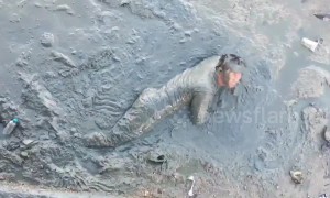 'Drunk' Thai man rescued from sinking mud after falling off pier