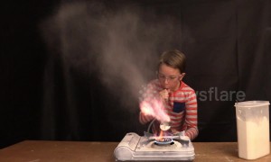 This kid's science class experiment with cooking flour and gas stove turns him into a fire-breathing dragon