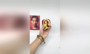 Talented man carves Chinese celebrities on apples
