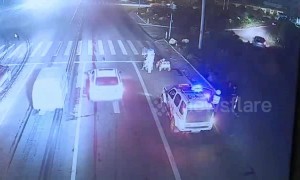 Parents escort son driving toy car on national highway in China