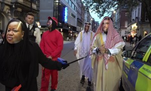 Activists dressed as Saudi royals join protest at London embassy