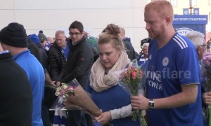 Leicester City fans lay flowers at King Power after owner's helicopter crashes