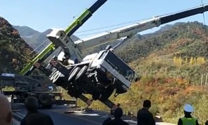 Thrilling scene as crane driver jumps off falling machine during rescue attempt