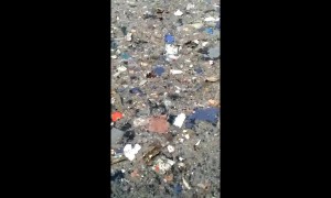 Large amounts of debris and passengers' possessions floating in the sea after Lion Air plane crash in Indonesia