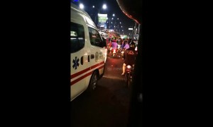 Shocking moment motorcyclists block ambulance rushing injured woman to hospital