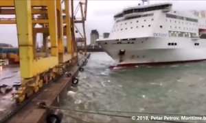 Shocking moment a ferry crashes into Barcelona port