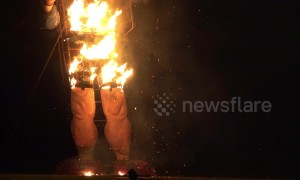 Boris Johnson effigy goes up in flames at Edenbridge Bonfire Night