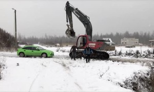 Car vs Excavator Ends in Instant Karma