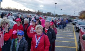 Line snakes in parking lot ahead of Trump campaign rally in Fort Wayne, Indiana
