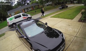 Instant karma for careless delivery driver when he steps in dog poop