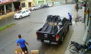 Car Loses Control and Almost Hits Worker