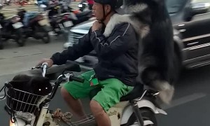 Dog and Owner Piggyback Motorcycle Ride