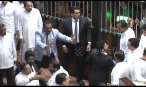 Dozens injured as Sri Lankan parliament erupts into indoor brawl