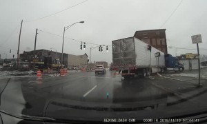 Semi Truck Takes Down Crosswalk Signal