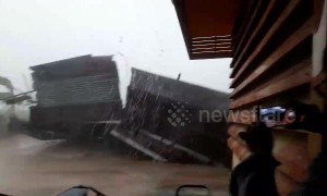 Moment house is blown away in powerful storm in Thailand