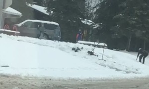 Playful Police Officer Joins in Snowball Fun