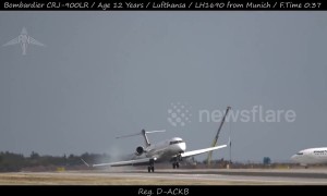 Very bumpy landing at Prague Airport as crosswinds batter Lufthansa plane