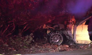 One injured when BMW M3 slams into lamppost in Riverside, California