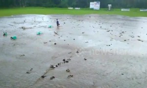 Soccer match called off as pitch is wet from gigantic flash flood