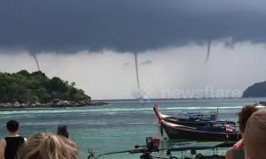 Incredible quadruple waterspout amazes tourists on remote Thai island