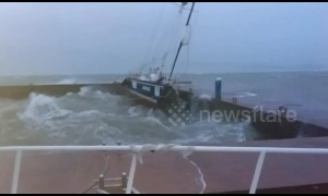 Massive storm sends yacht sinking to bottom of Russian harbour