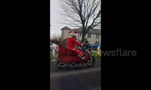 Santa rides into this Scottish town on a motorbike