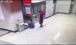 Father makes daughter do homework at train station after power cut at home