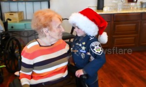 Child 'police officer' spreads Christmas cheer at nursing homes with hugs and flowers