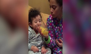 Toddler Loves to Laugh about Orange Juice