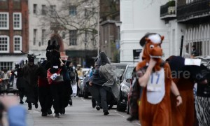 Pantomime horses race through London with several pub pit stops