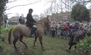 Protesters gather at Belvoir Hunt in Grantham, UK