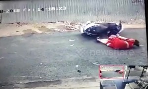 Woman has nasty fall from scooter when thief snatches her necklace