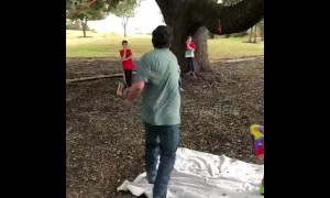 Christmas pinata, a golf club and a man with no grip. What could go wrong??