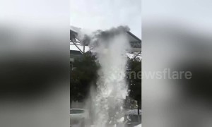 Massive load of snow falls off stadium roof