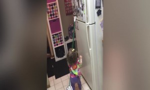 Adorable Girl Won't let Height Keep her from Magnets!